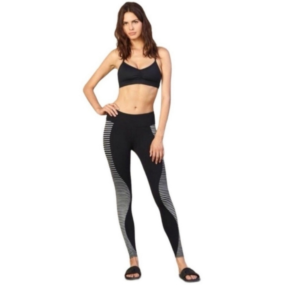 ALO Airbrush Wave-Stripe Reflective Full Length Leggings XS EUC Black